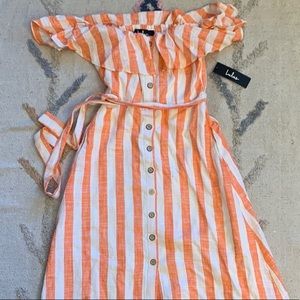 Sunny Days Lulu’s off the shoulder linen midi dress XS